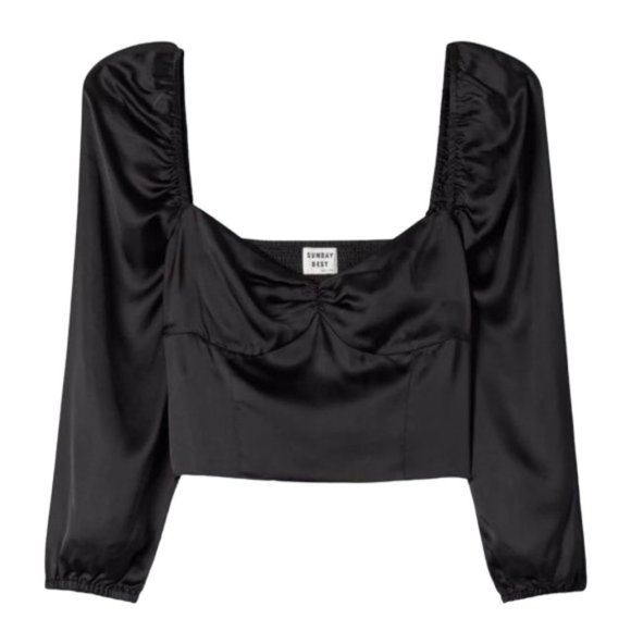 NWT Aritzia Sunday Best Black Satin Sweetheart Billie Blouse size 6 - Picture 2 of 16